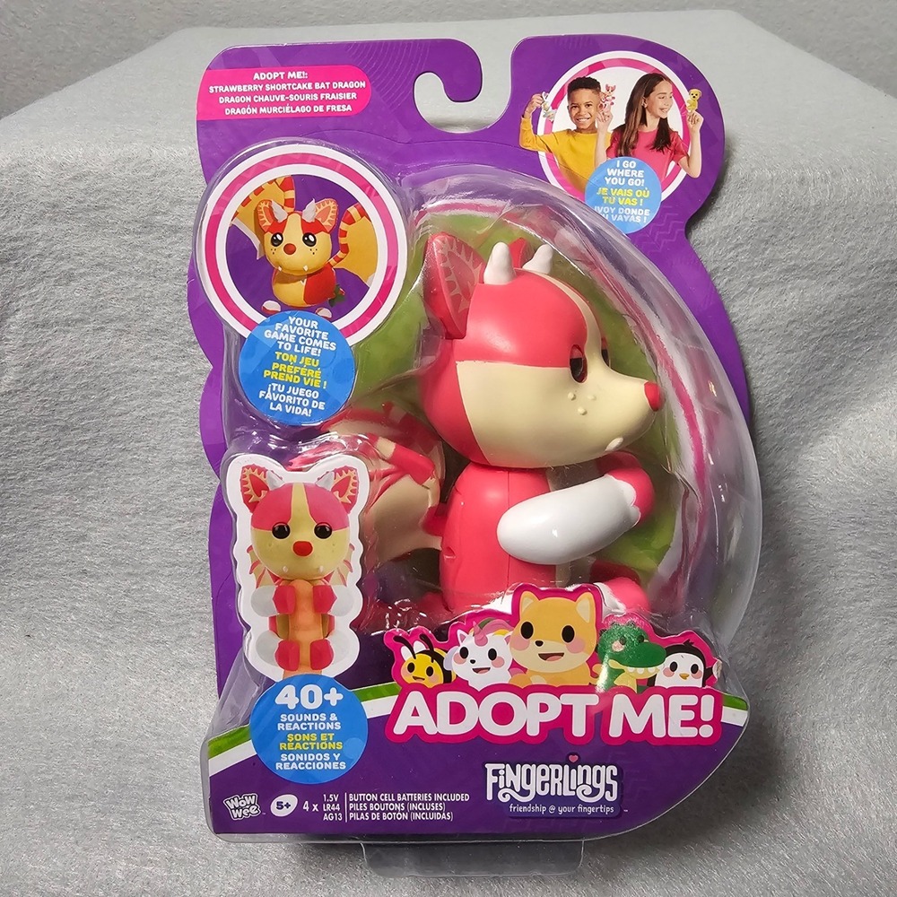 WowWee Fingerlings Adopt Me Strawberry Shortcake Bat Dragon Interactive Toy Pink